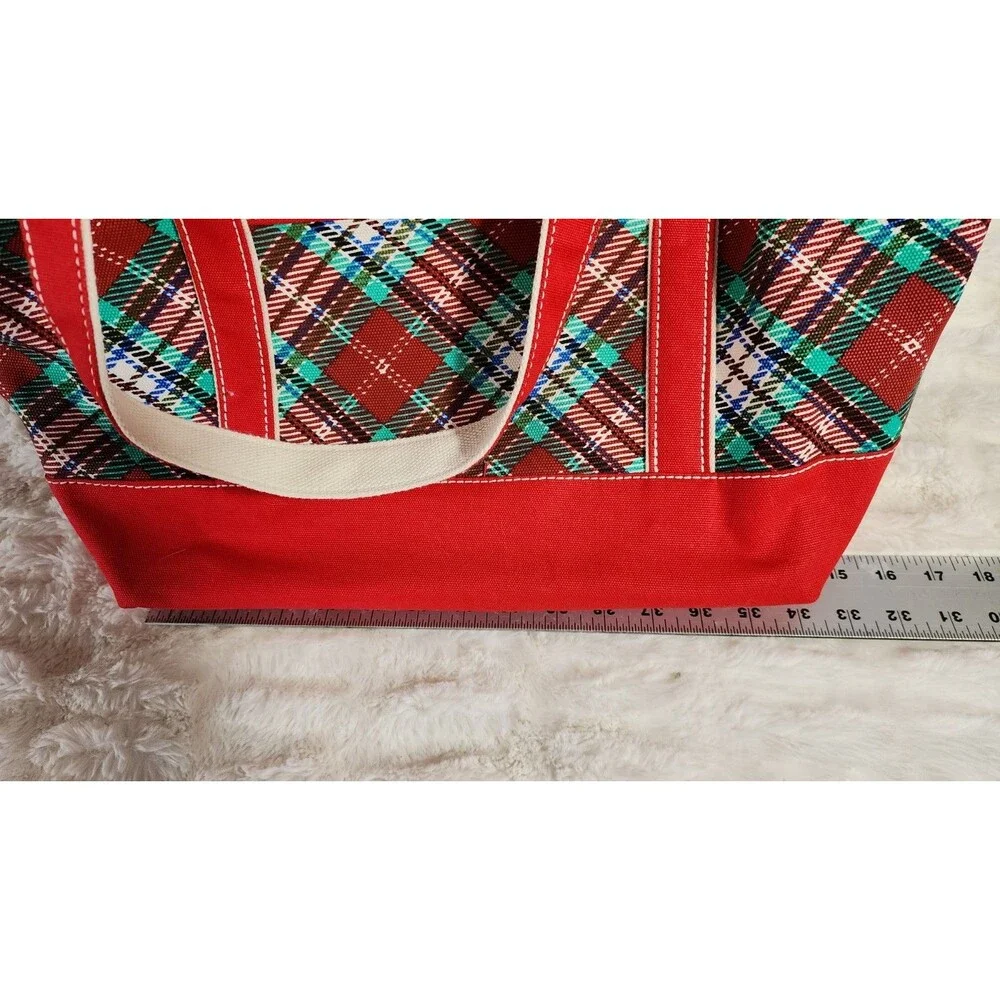 Lands’ End Zip-Top Red/Green Plaid Canvas Dog Tote Carrier Bag 100% Cotton